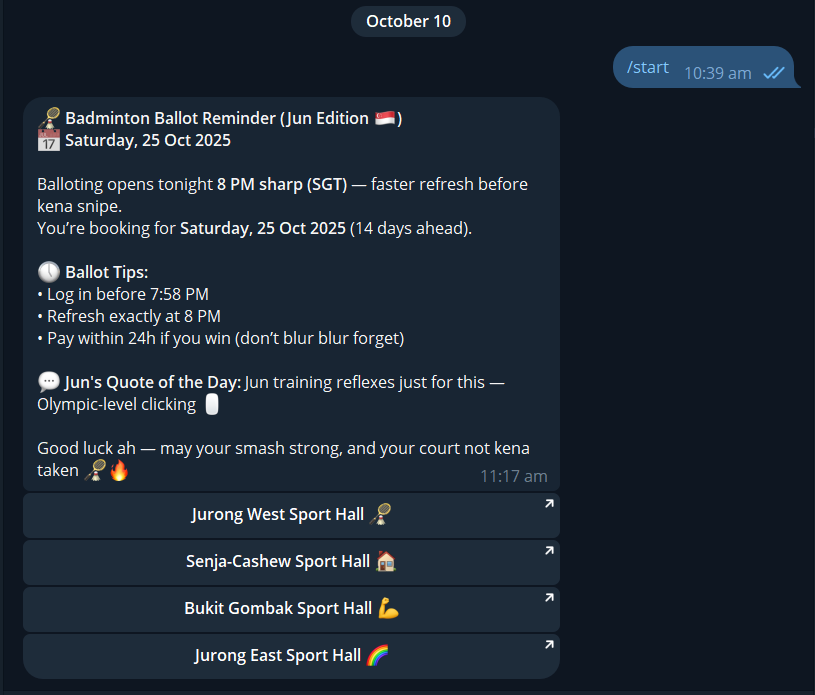 Screenshot of Telegram bot